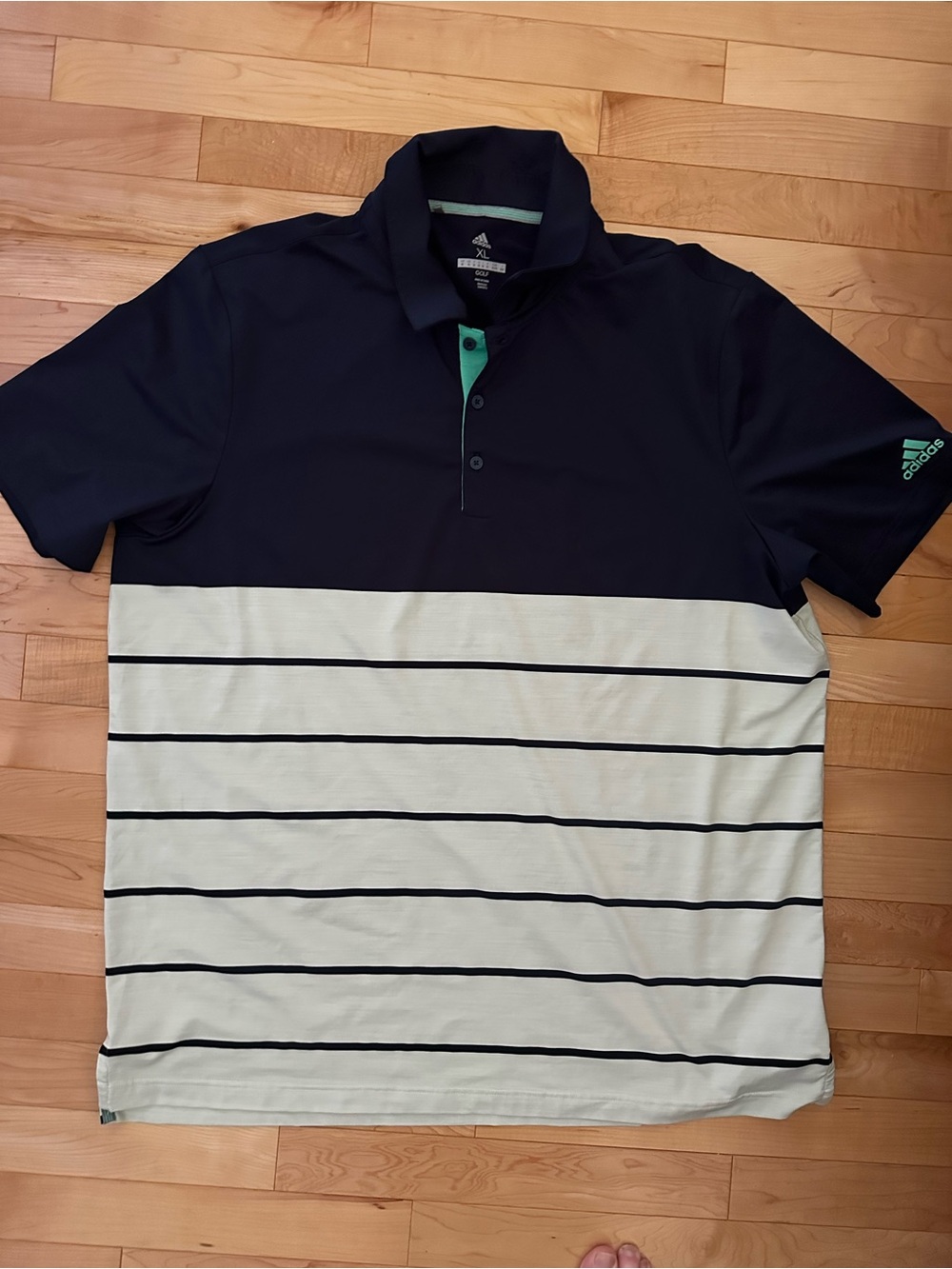 Adidas Men's Navy & Light Green Striped Polo Shirt